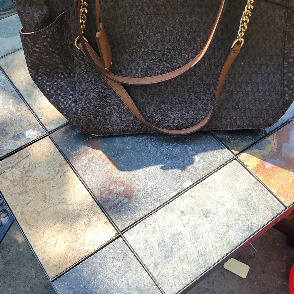 Michael Kors Dark Brown MK Pattern Shoulder Bag - Picture 2 of 8